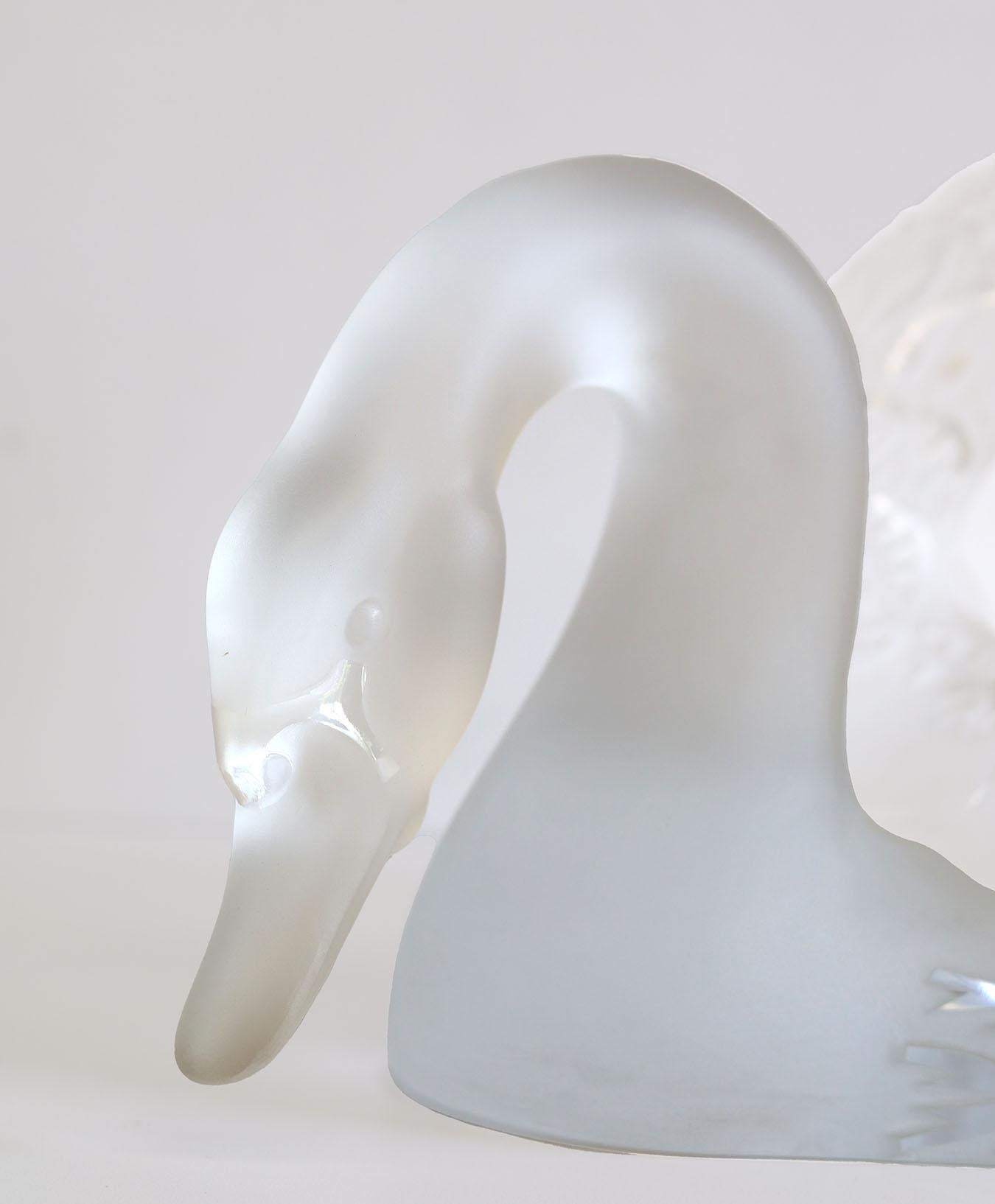 Hand-Crafted Lalique Swan Head Down Sculpture