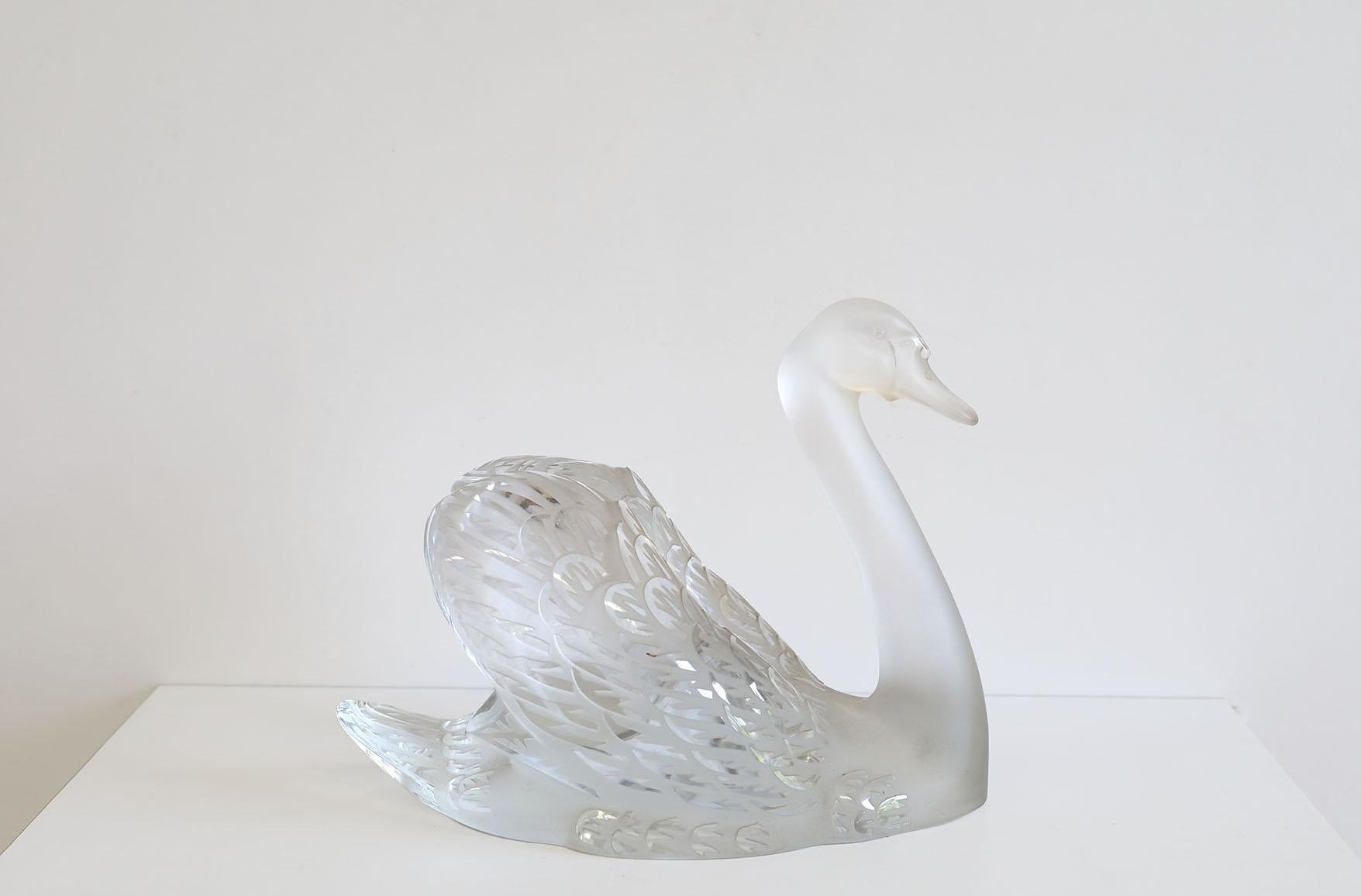 French Lalique  'Swan Head Up' Crystal Sculpture