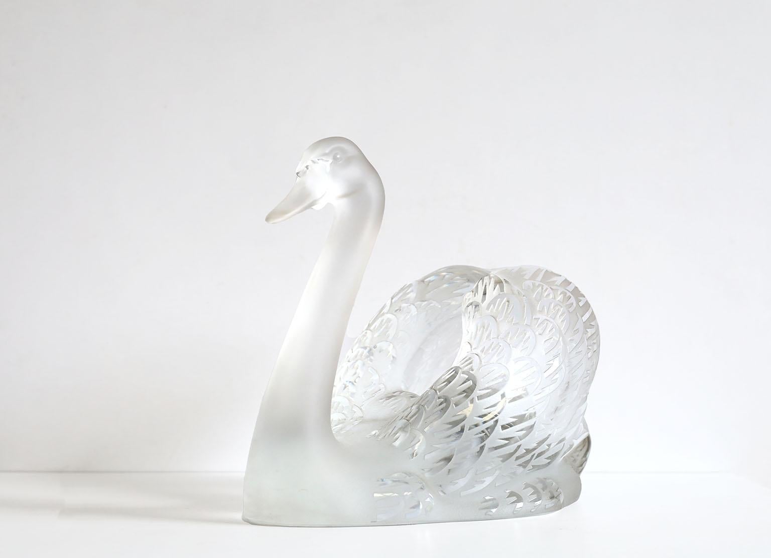 Late 20th Century Lalique  'Swan Head Up' Crystal Sculpture