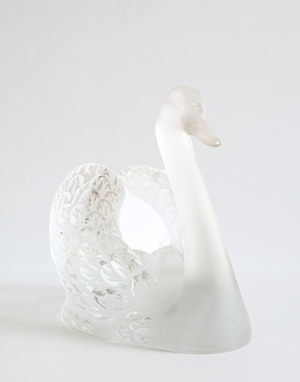 Lalique  'Swan Head Up' Crystal Sculpture 1
