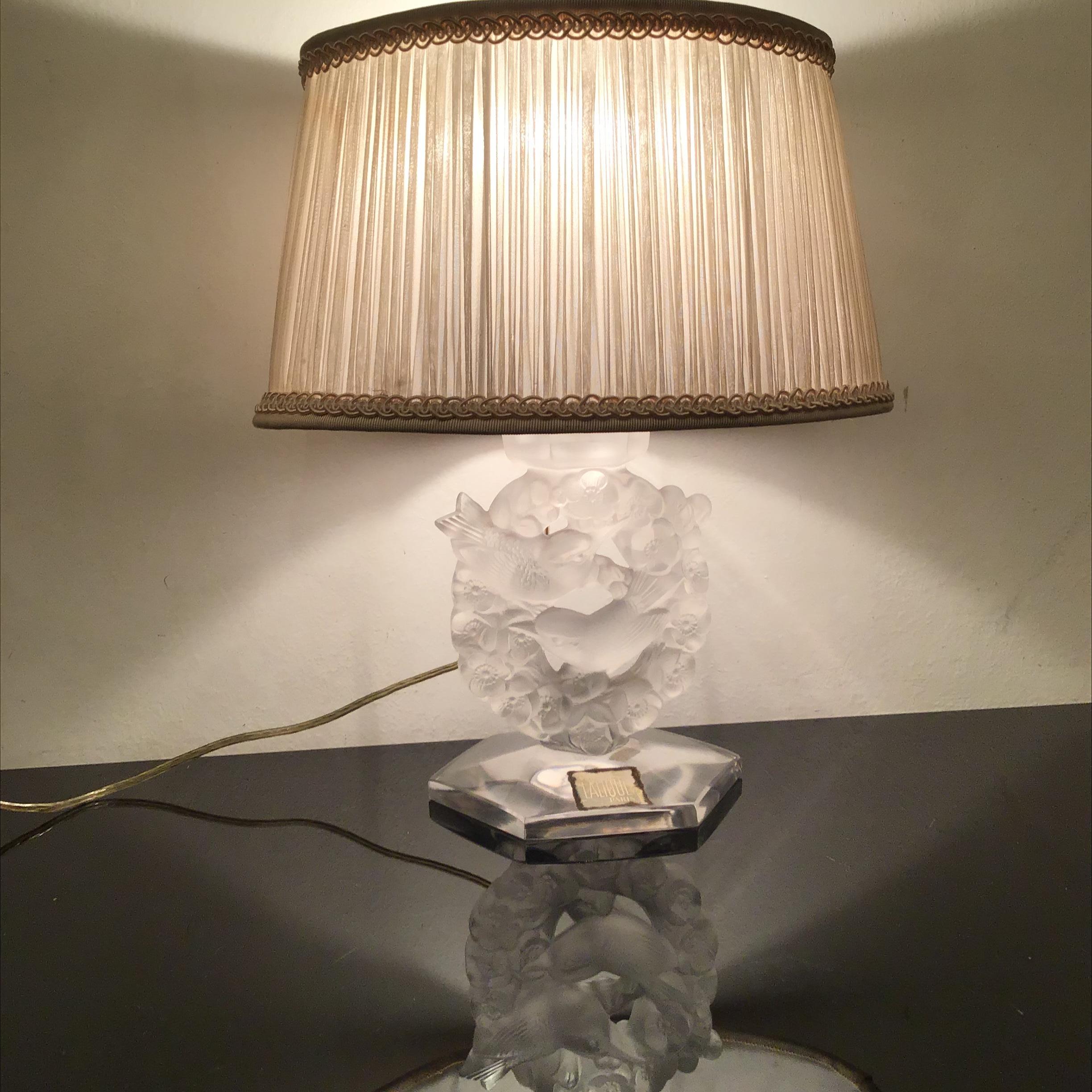 Lalique Table Lamp Glass Silk Lampshade, 1930, France For Sale 6