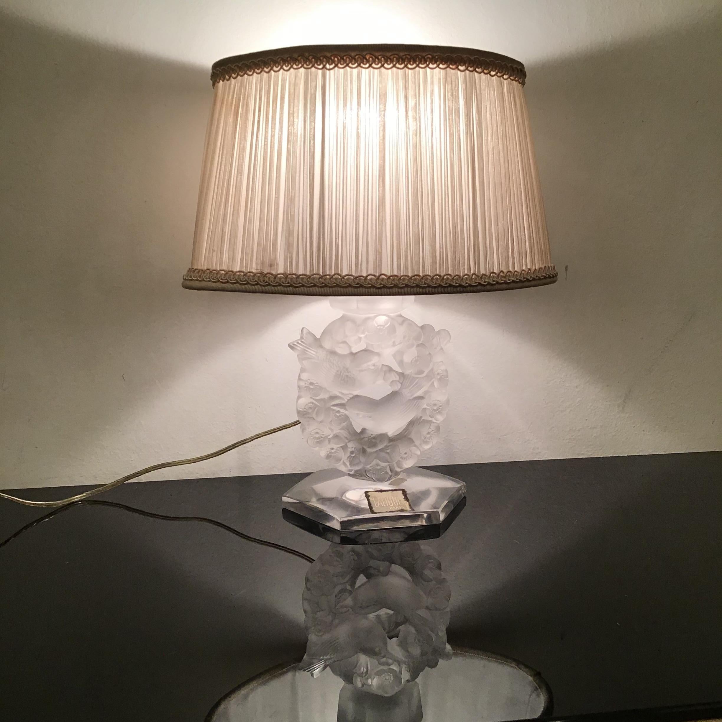 Other Lalique Table Lamp Glass Silk Lampshade, 1930, France For Sale