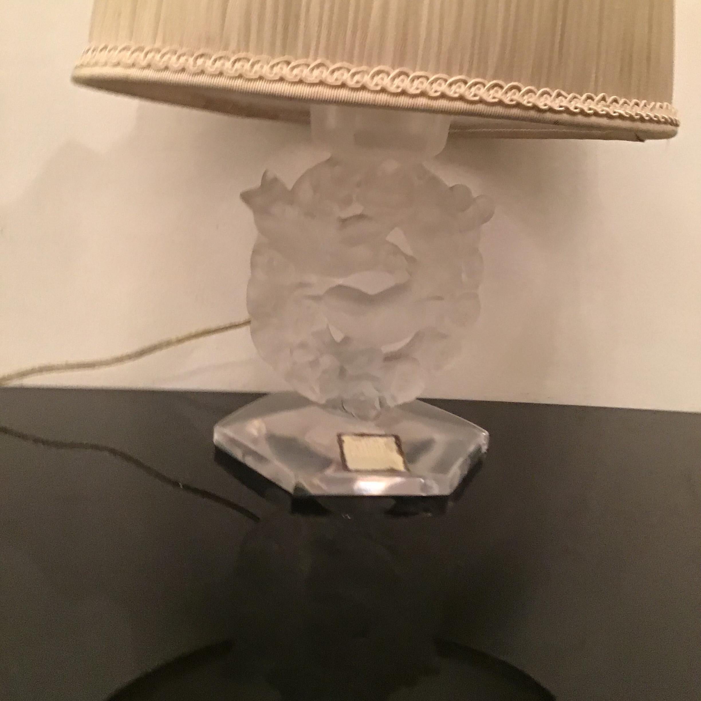 Mid-20th Century Lalique Table Lamp Glass Silk Lampshade, 1930, France For Sale