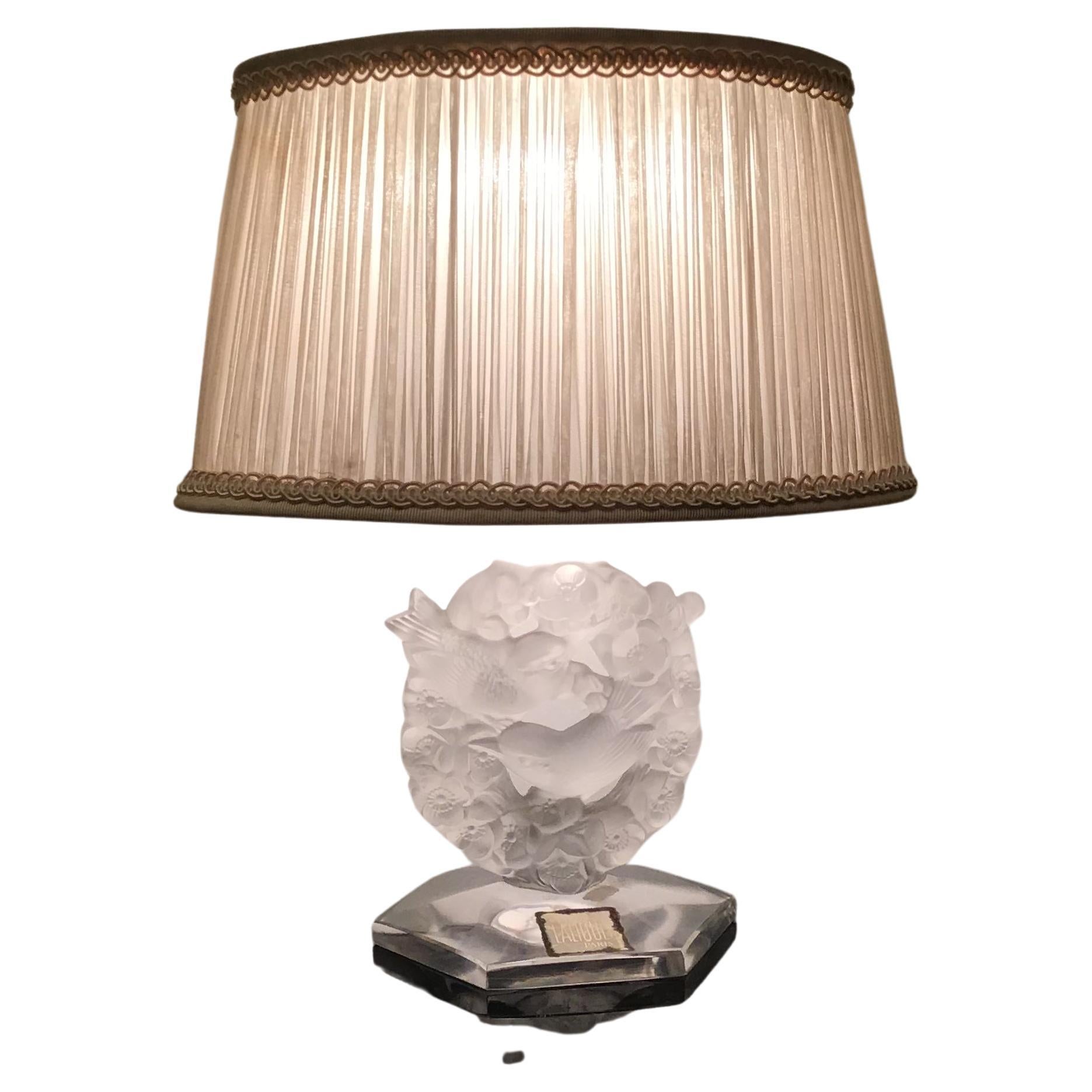 Lalique Table Lamp Glass Silk Lampshade, 1930, France For Sale