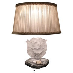 Used Lalique Table Lamp Glass Silk Lampshade, 1930, France