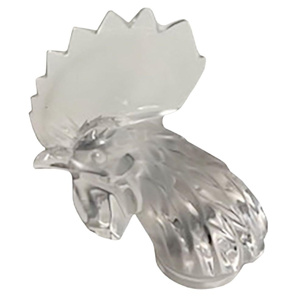 Rene Lalique Tete De Coq hood ornament (car glass mascot). 20th century. French reproduced from original marketed by Rene Lalique et Cie as a paperweight. Model: 1137, circa 1928.