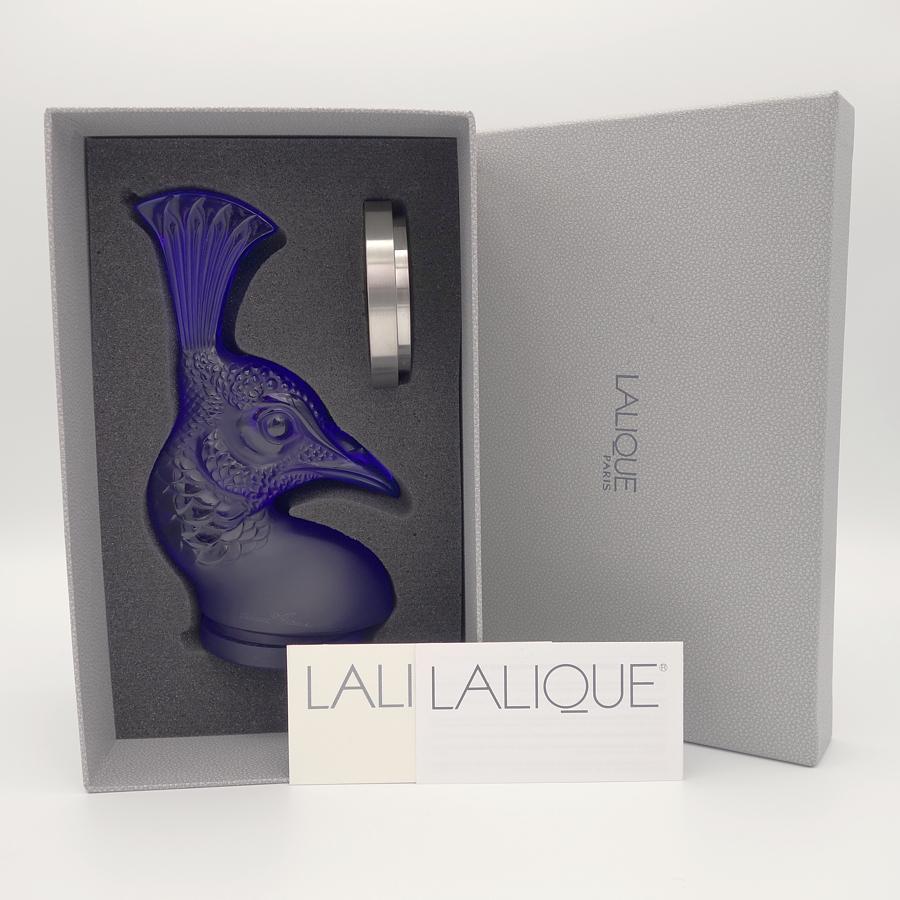 Frosted Lalique Tete de Paon Blue Crystal Peacock Mascot or Paperweight NIB, France