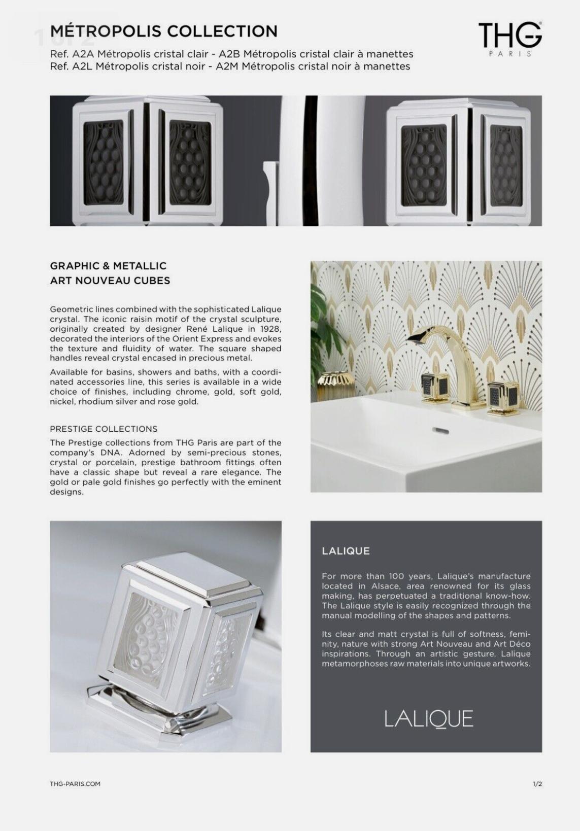 Lalique & THG Juego de pomos y tiradores de pared Paris Metropolis, Cristal transparente en venta 5