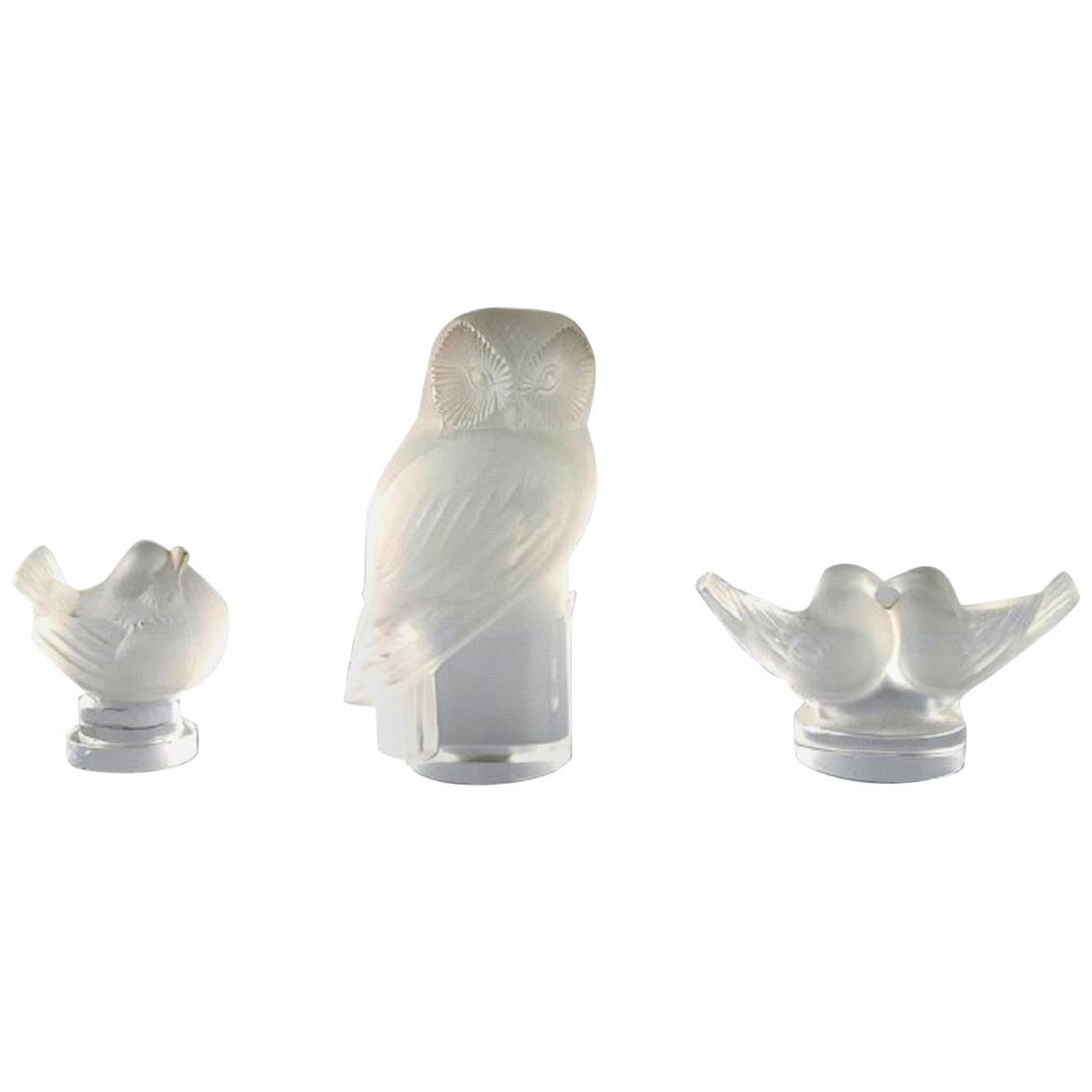 Lalique, Three Birds in Clear Art Glass, 1960s