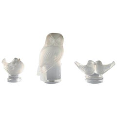 Lalique, Three Birds in Clear Art Glass, 1960s