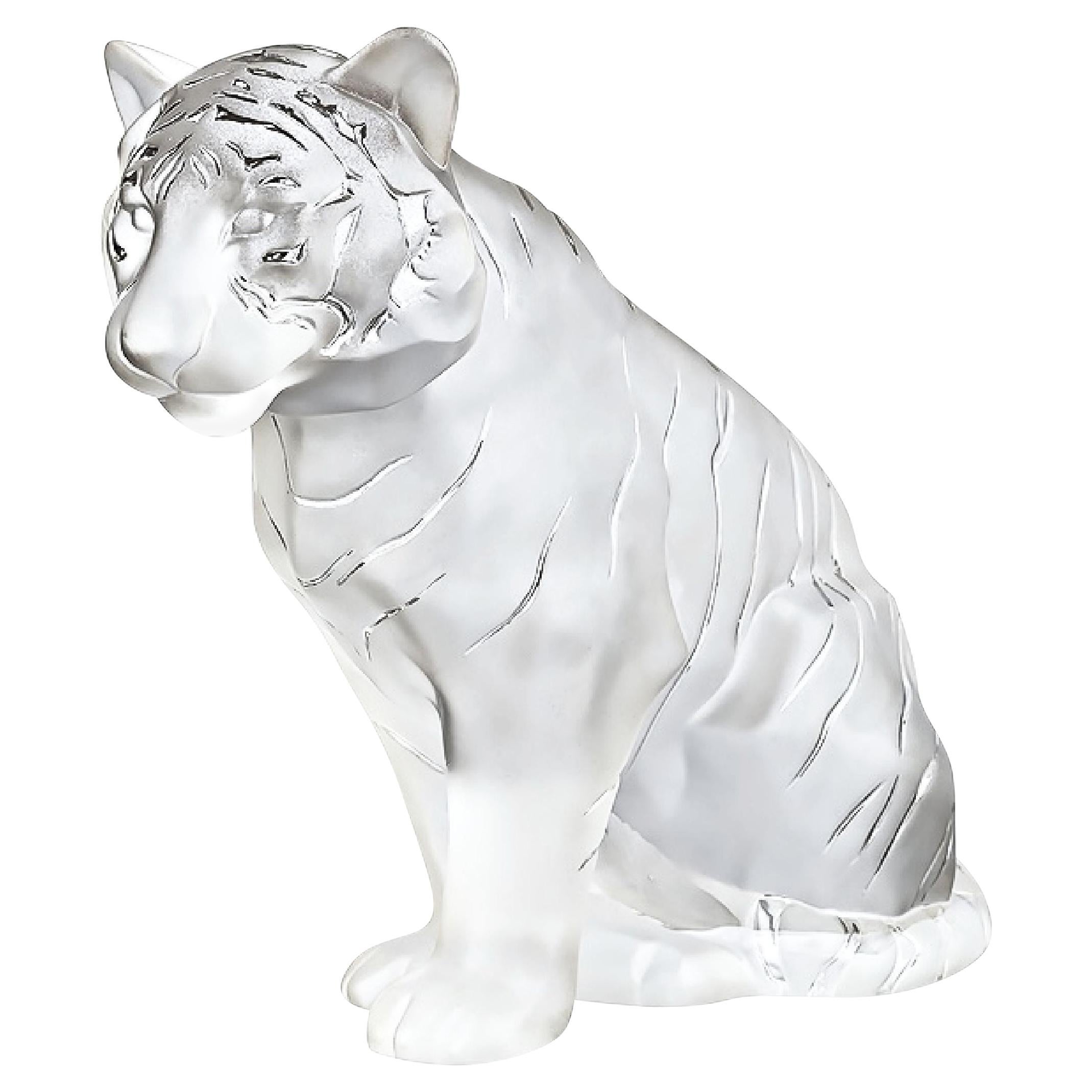 Lalique Tigre Assis, Sitting Tiger Grand Crystal Sculpture, Signed, 2003