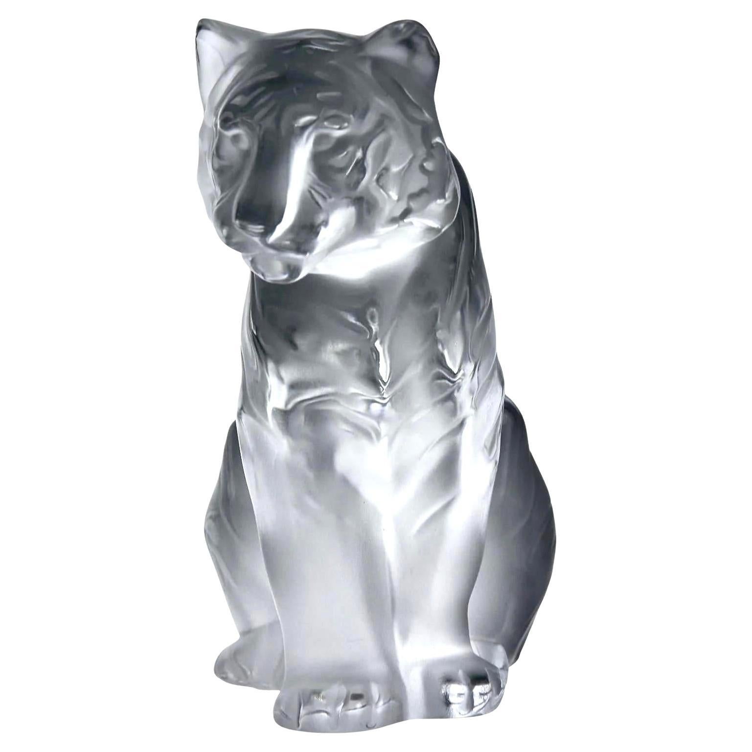 Lalique Tigre Assis, Sitting Tiger Grand Crystal Sculpture, Signed, 2003