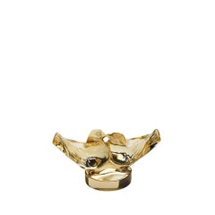 Lalique Two Love Birds Sculpture Clear Crystal/Gold Luster "Not In Us"