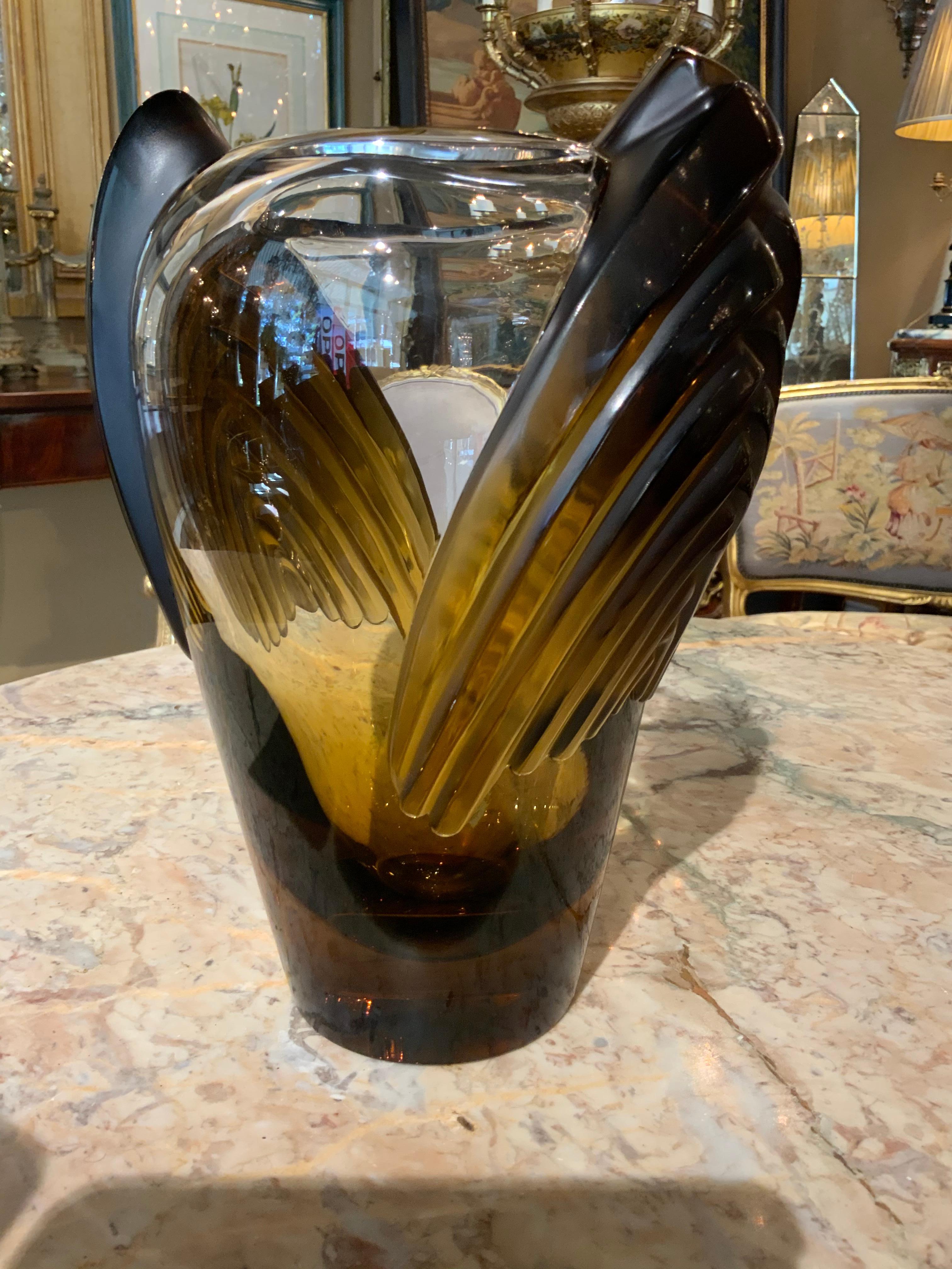 Lalique Vase “Marrakesh” in Smoked Amber Glass, Art Deco Style In Good Condition For Sale In Houston, TX