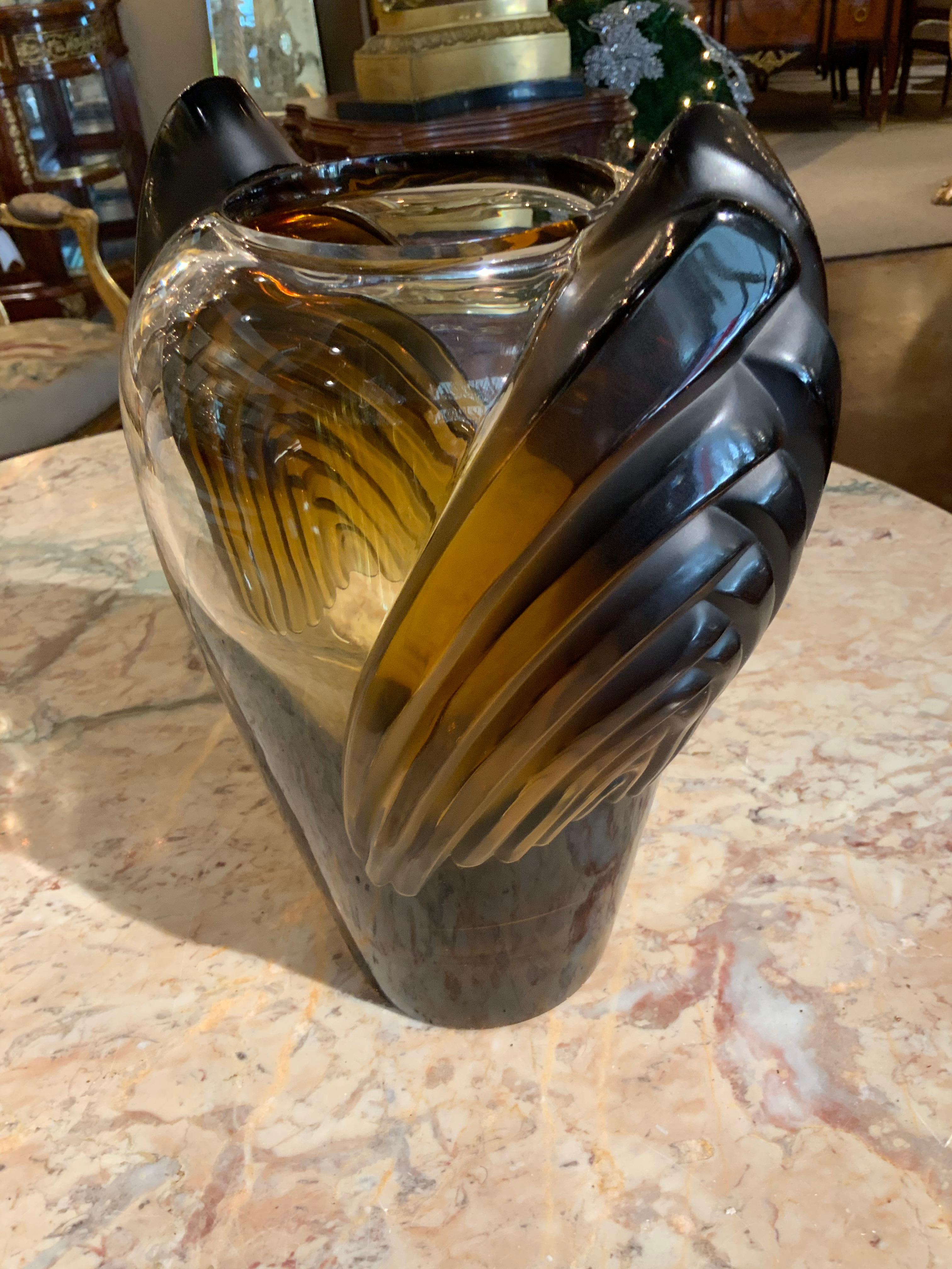 Lalique Vase “Marrakesh” in Smoked Amber Glass, Art Deco Style For Sale 1