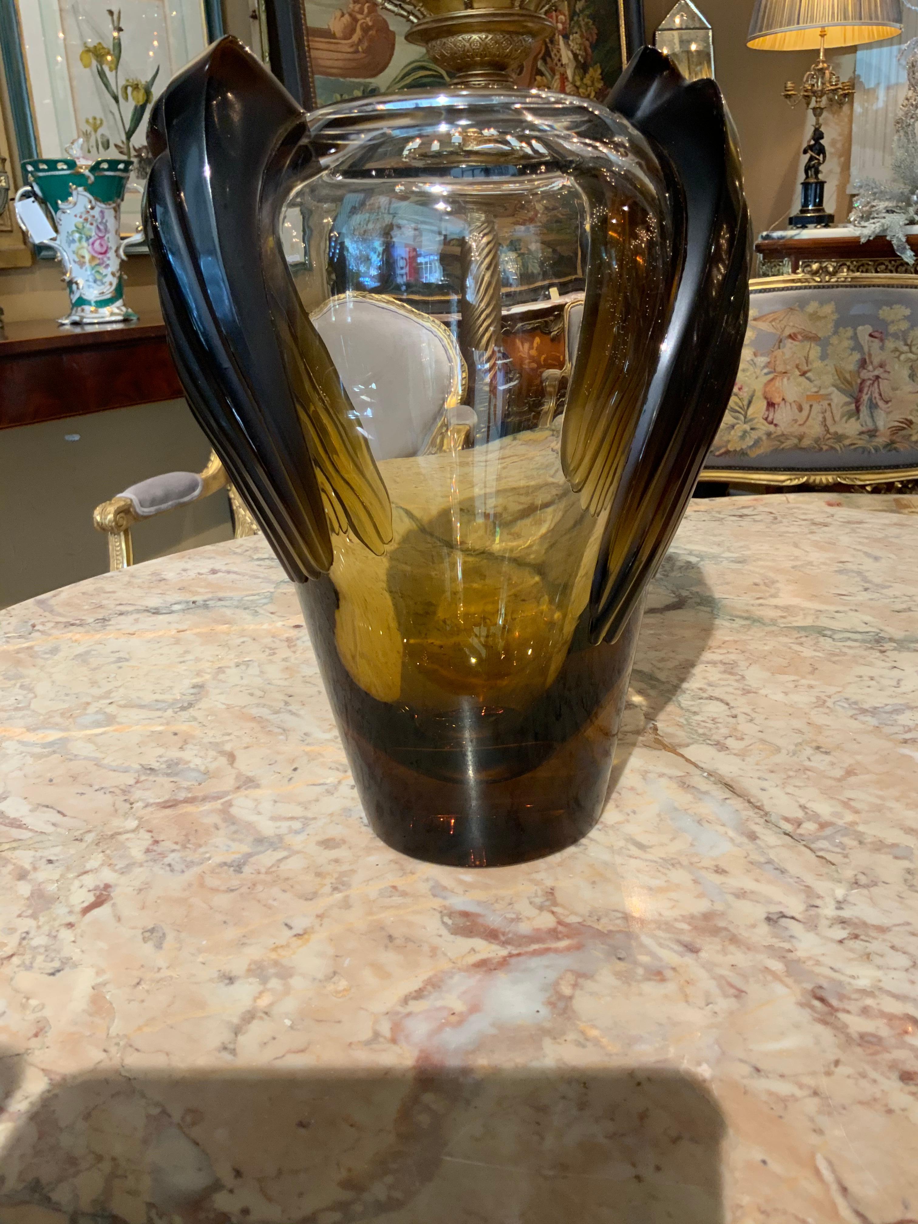 Lalique Vase “Marrakesh” in Smoked Amber Glass, Art Deco Style For Sale 2
