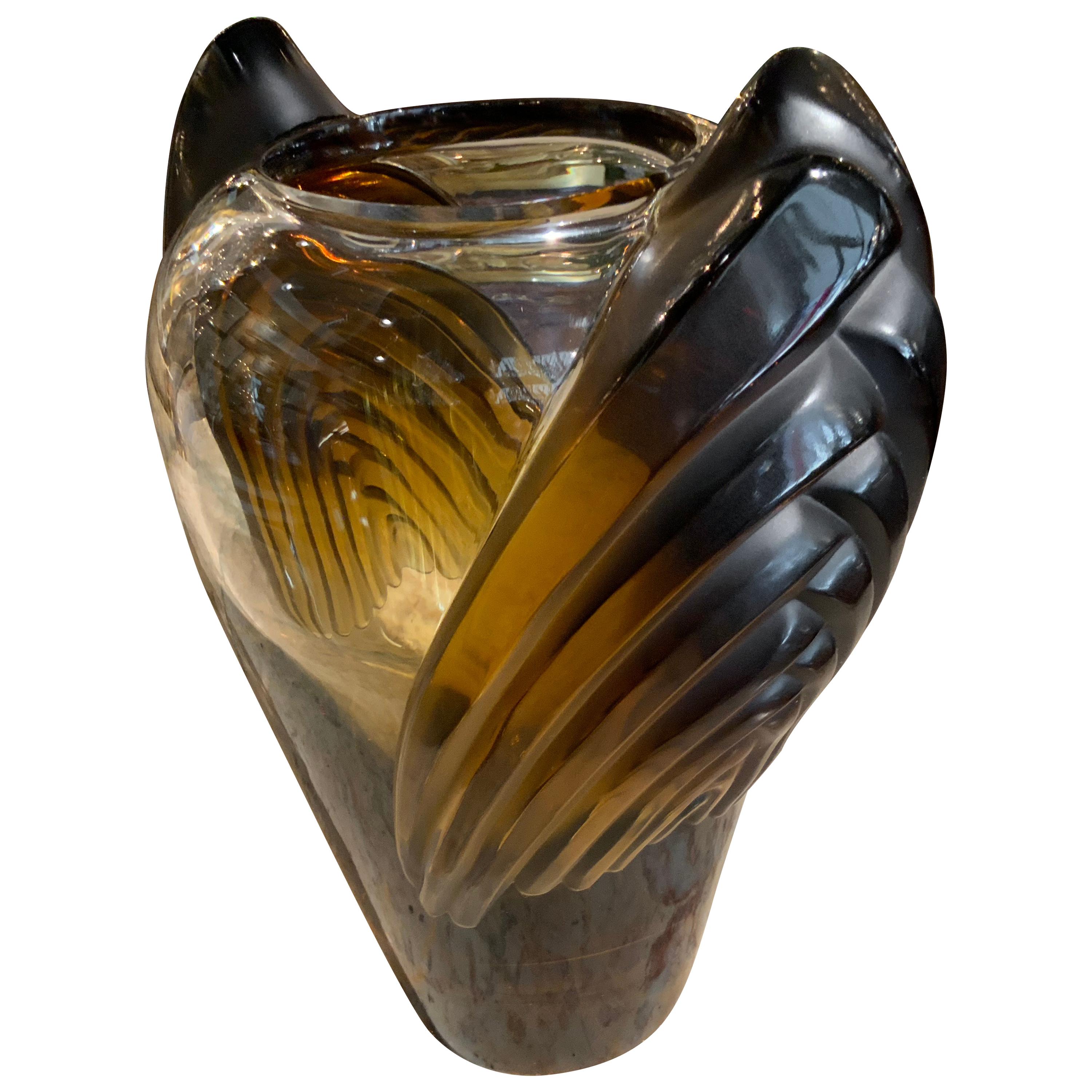 Lalique Vase “Marrakesh” in Smoked Amber Glass, Art Deco Style
