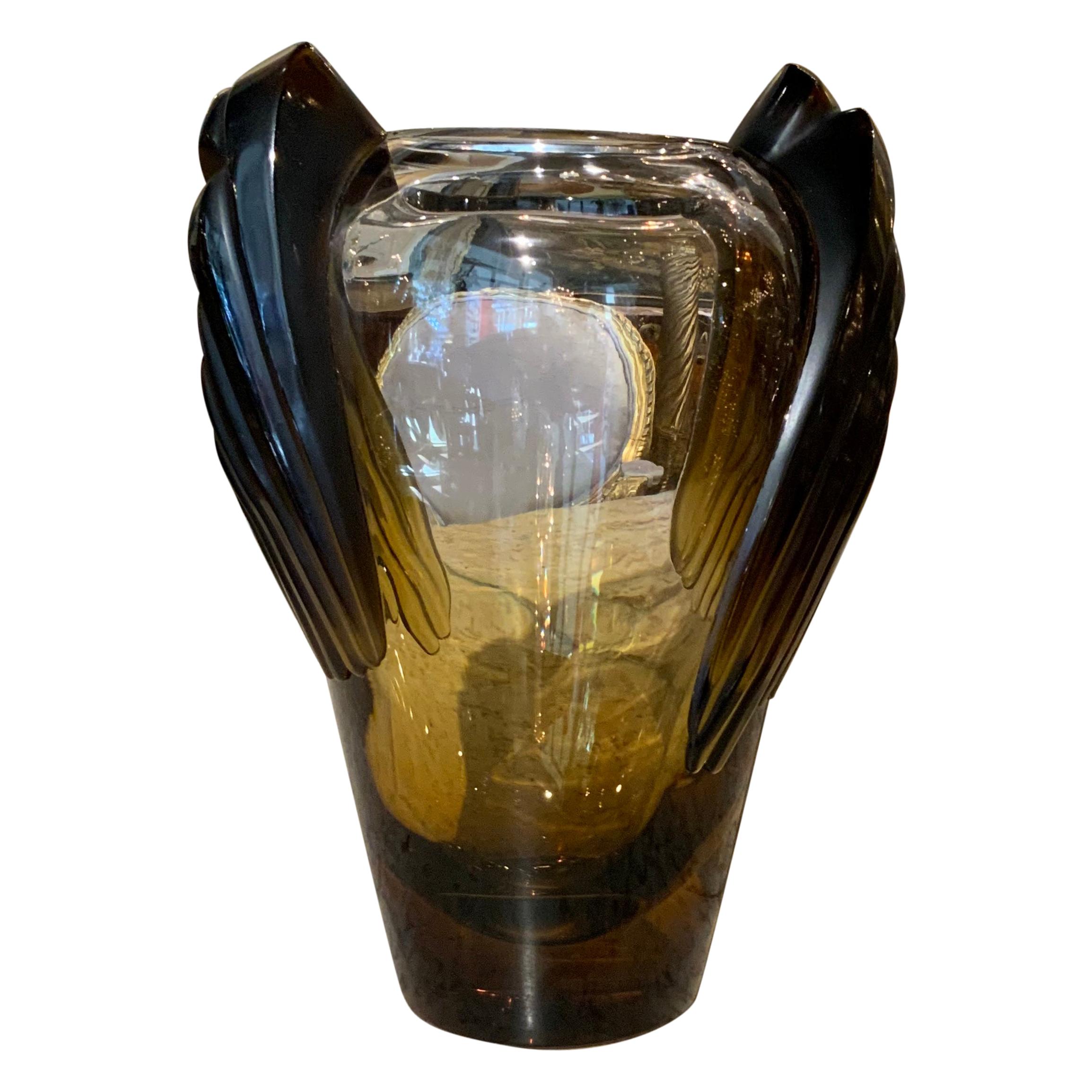 Lalique Vase “Marrakesh” in Smoked Amber Glass, Art Deco Style For Sale