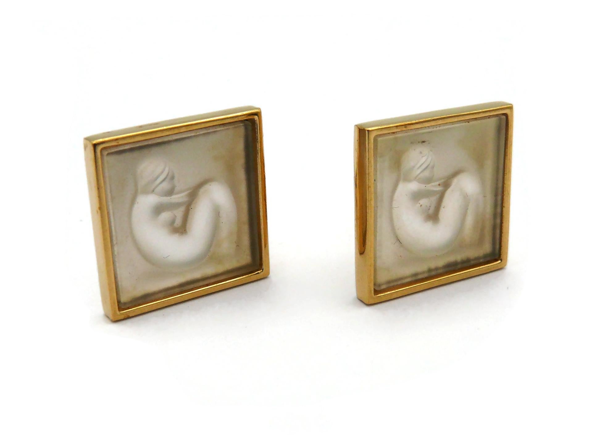 LALIQUE Vintage Crystal Nymph Clip-On Earrings In Good Condition In Nice, FR