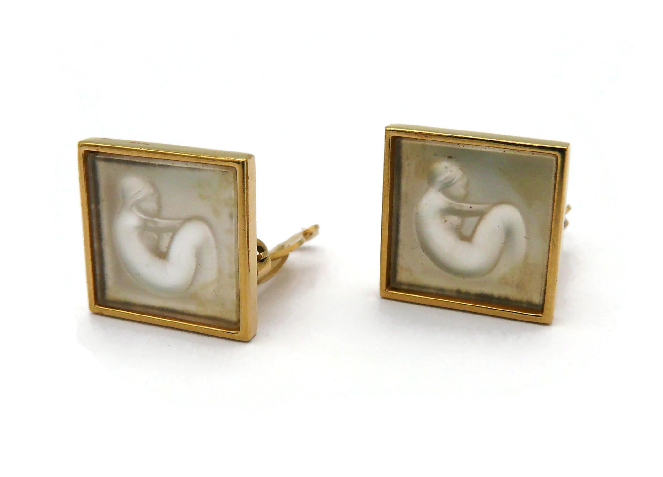 LALIQUE Vintage Crystal Nymph Clip-On Earrings 1