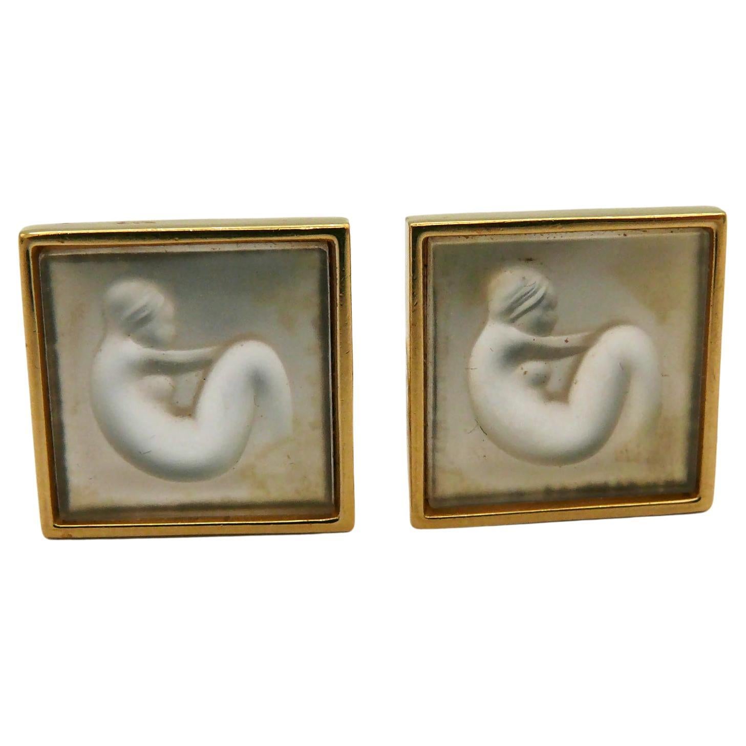 LALIQUE Vintage Crystal Nymph Clip-On Earrings