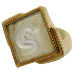LALIQUE Antique Crystal Ondine Tank Ring