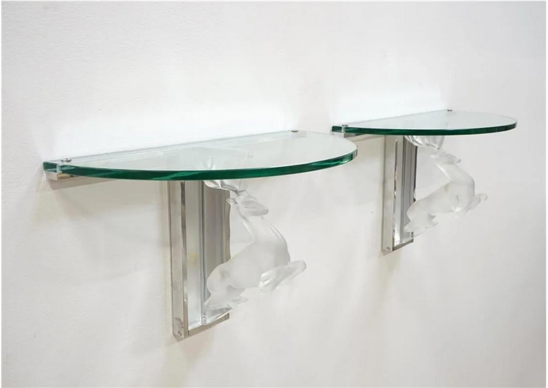 Glass wall console decorated with an antelope.
Can be used as night tables.
 