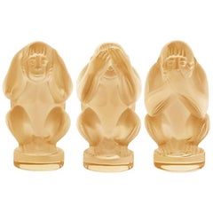 Lalique Wisdom Three Wise Monkeys Set Lustre