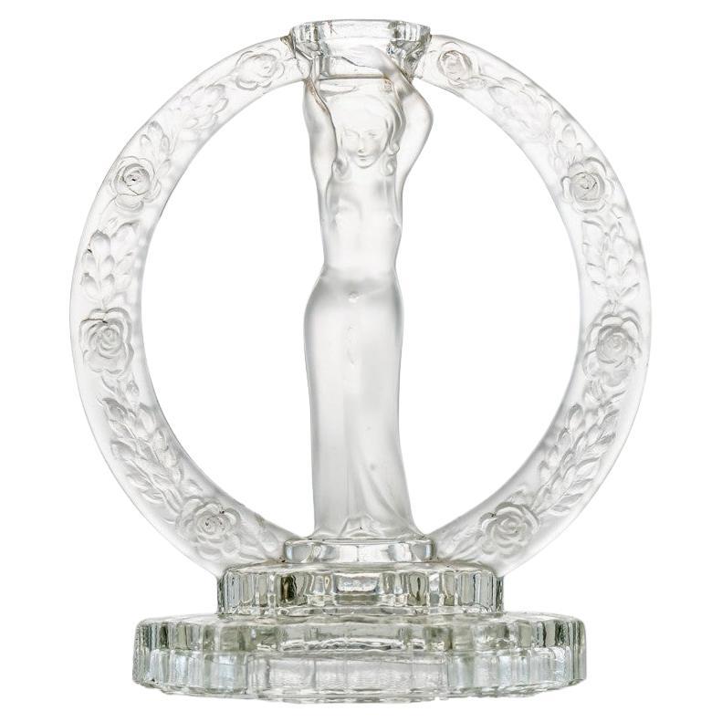 Lalique Frau mit Rosen Kerzenständer, Frankreich im Angebot