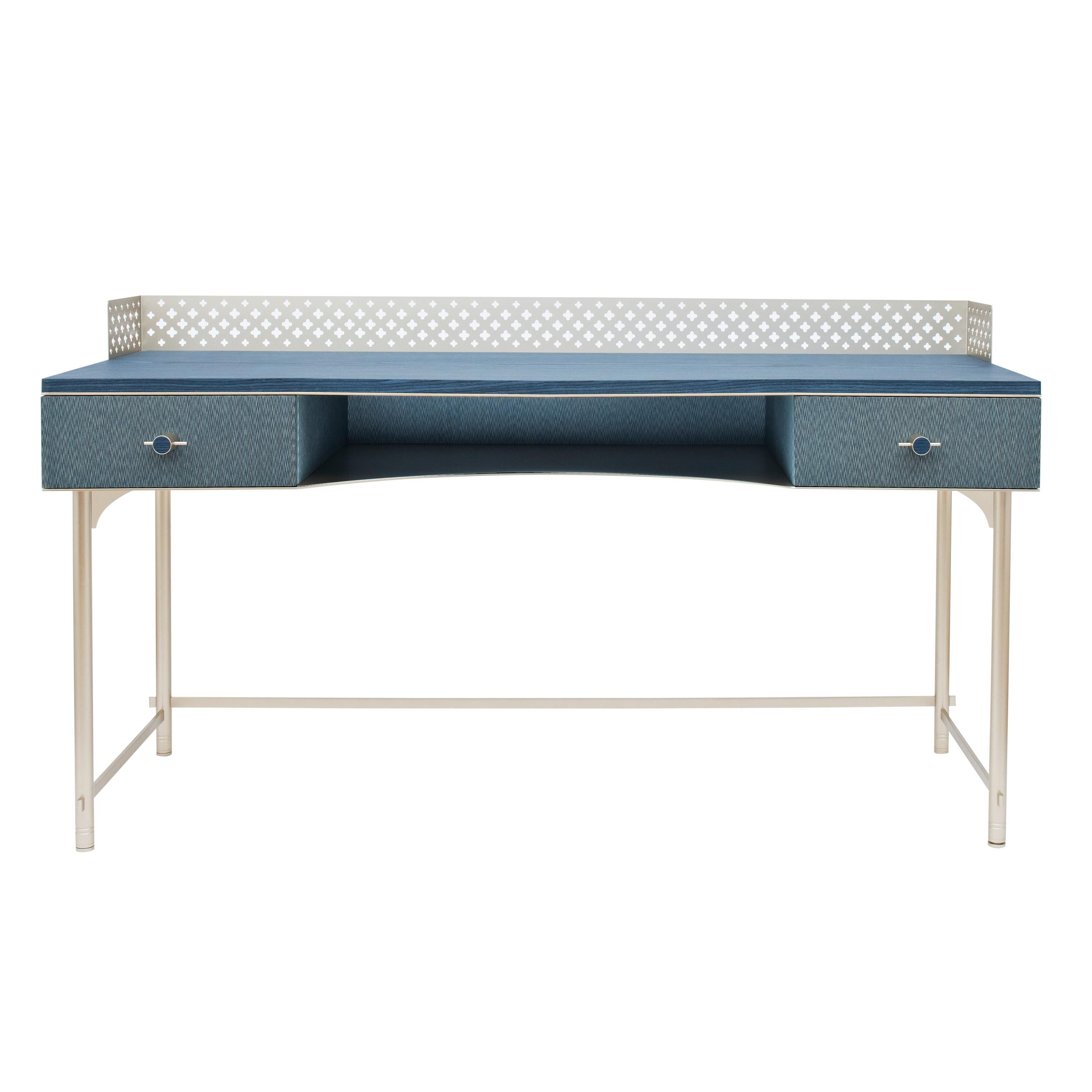 Lalita Luxury Two Colours Fabric Effect Wooden Desk Made in Italy For Sale