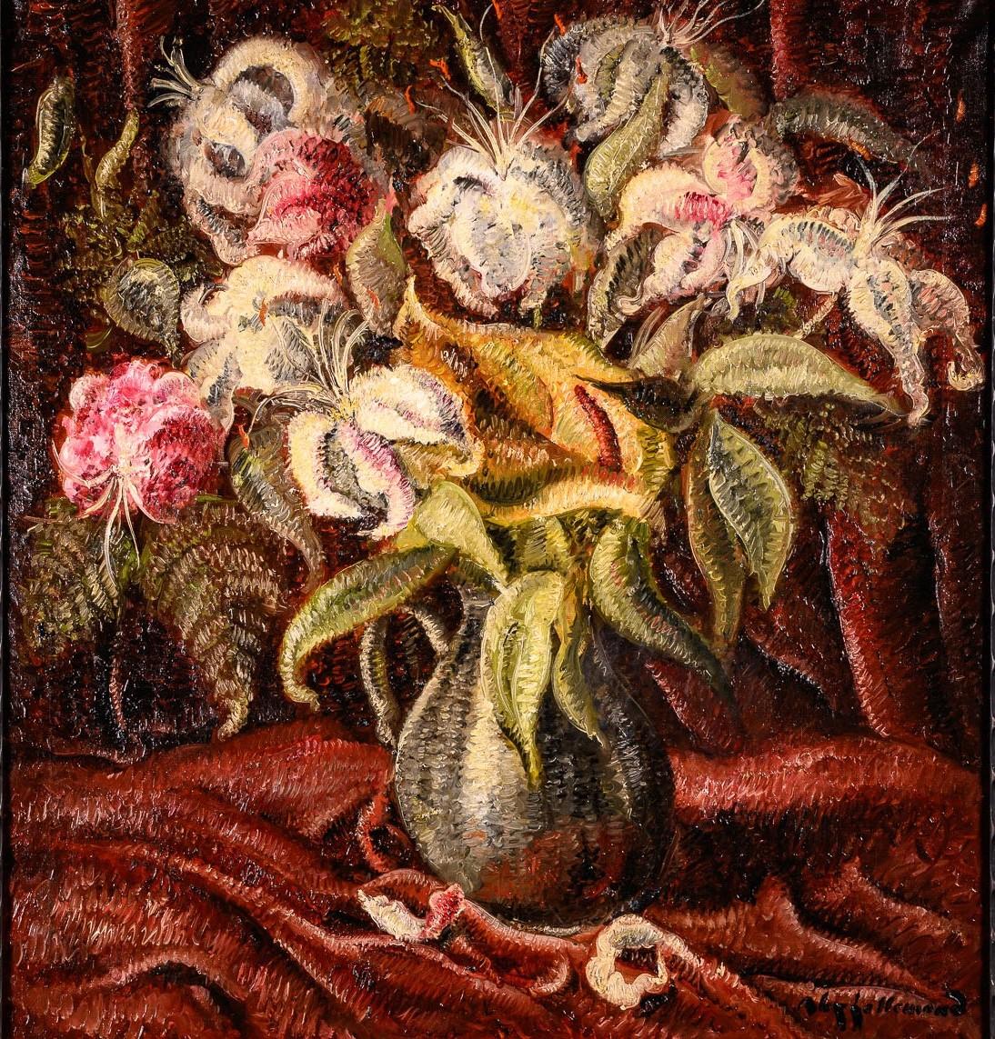 Vaso con fiori, Alex Lallemand (Ixelles, 1892-1963), firmato, spatolato - Painting di Lallemand Alex