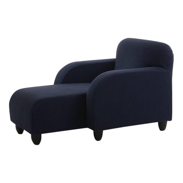 Lalong Upholstered Chaise Lounge in Navy Blue Fabric Designed by Aldo Cibic