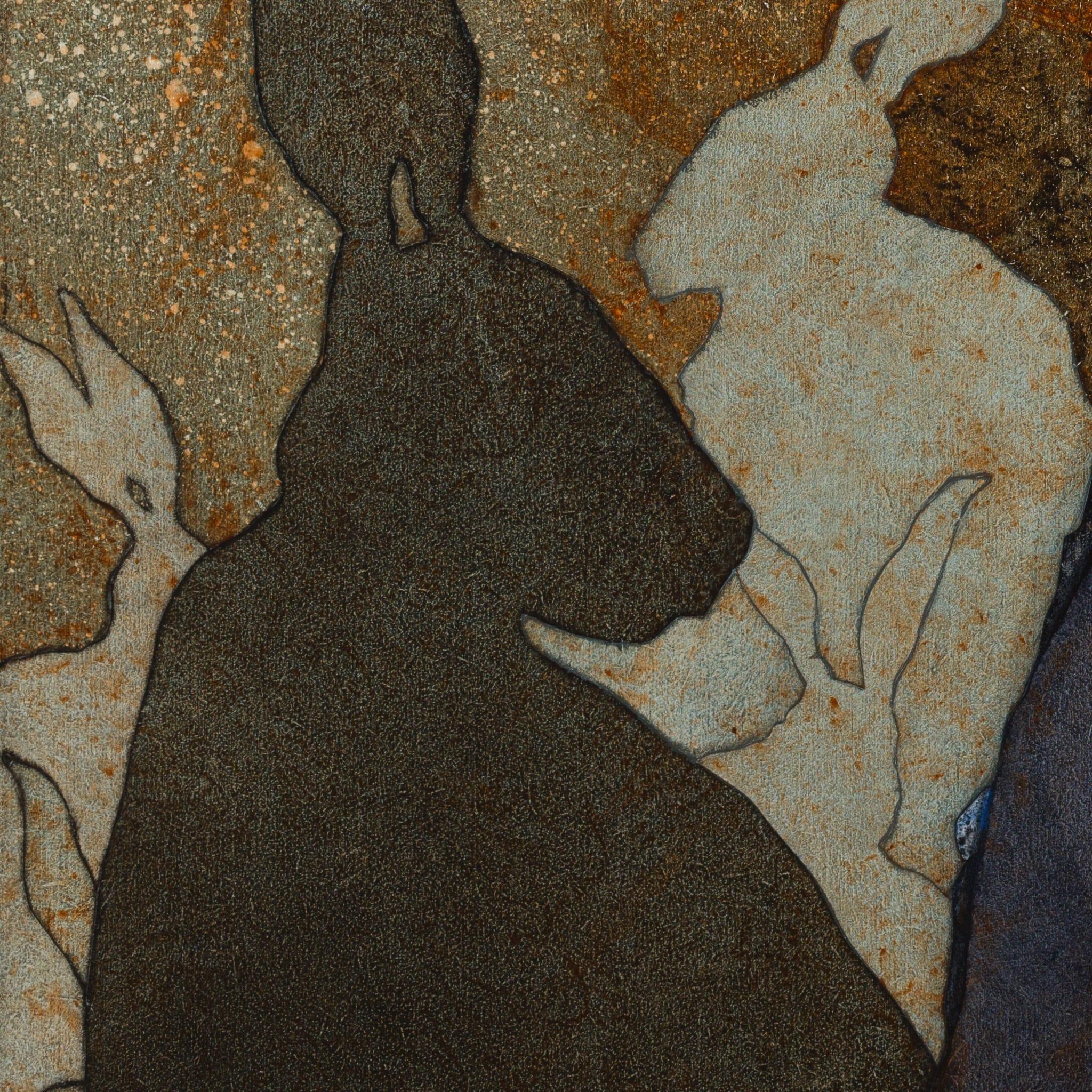 El dulce abrazo de una peregrinación en el bosque hincha mi corazón de te quiero - Painting Contemporáneo de Lalou Kraffe