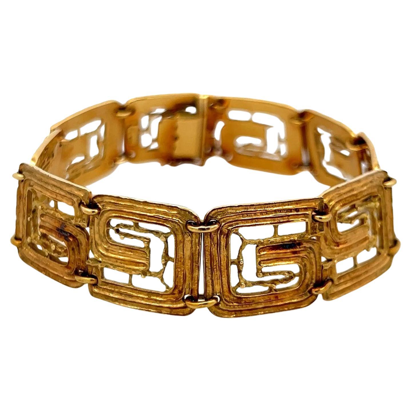 Lalounis 18K Yellow Gold Greek Key Link Vintage Bracelet Estate Jewelry For Sale