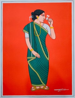 Babu & Bibi, Tempera on Board, (Set of 2) Artist Lalu Prasad Shaw "In Stock"