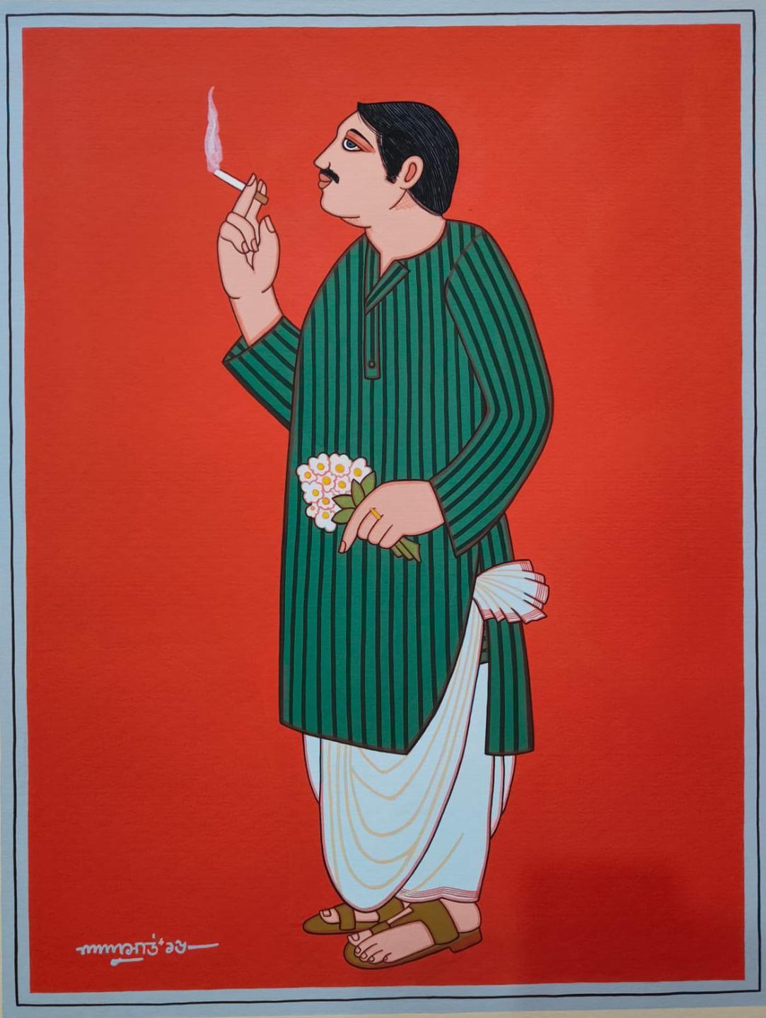 Babu & Bibi, Tempera su tavola, (Set di 2) Artista Lalu Prasad Shaw 
