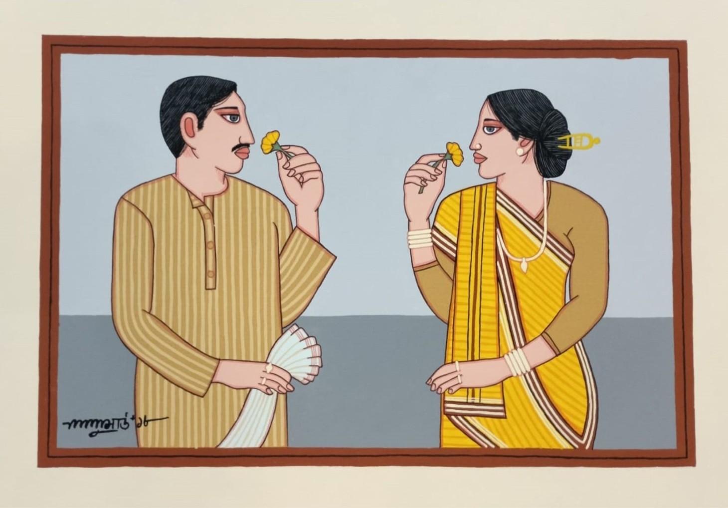 LLalu Prasad Shaw
Babu - Biwi ( A Bengali Man & Woman )
Tempera on Board
20 x 15 inches
2018

( Framed & Delivered )


Style : Known widely for his highly stylized portraits of Bengali women and couples, Lalu Prasad Shaw’s works lay the most