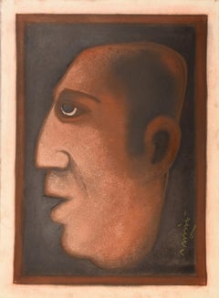 Babu, Pastel on Paper, Brown Colour by Modern Artist Lalu Prasad Shaw "In Stock"