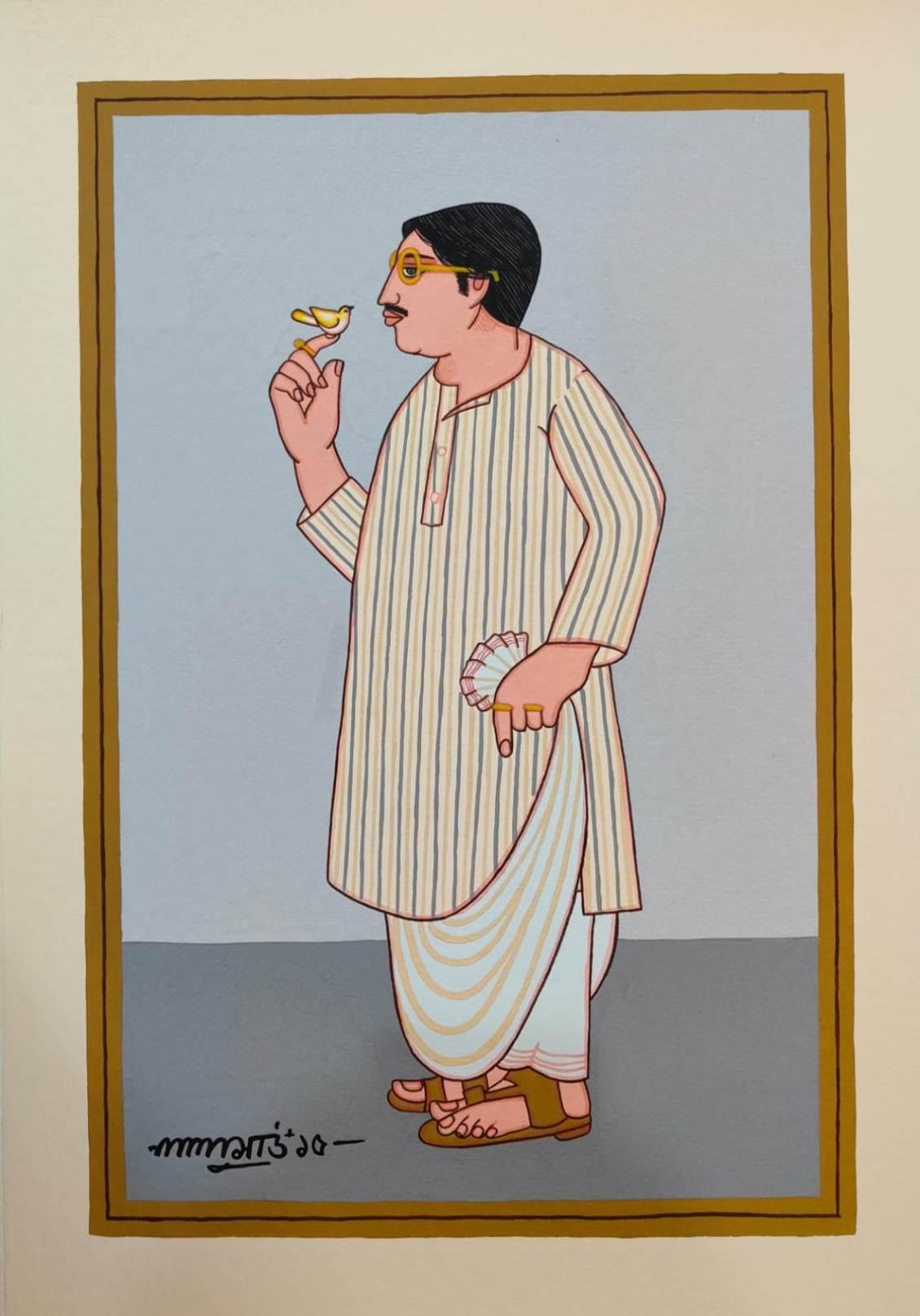 Babu, Témpera sobre tabla, por el artista indio moderno Lalu Prasad Shaw "En Stock"