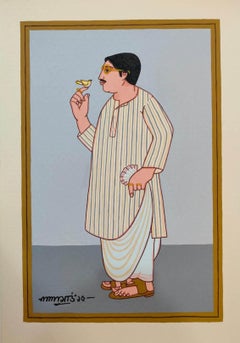 Babu, Témpera sobre tabla, por el artista indio moderno Lalu Prasad Shaw "En Stock"