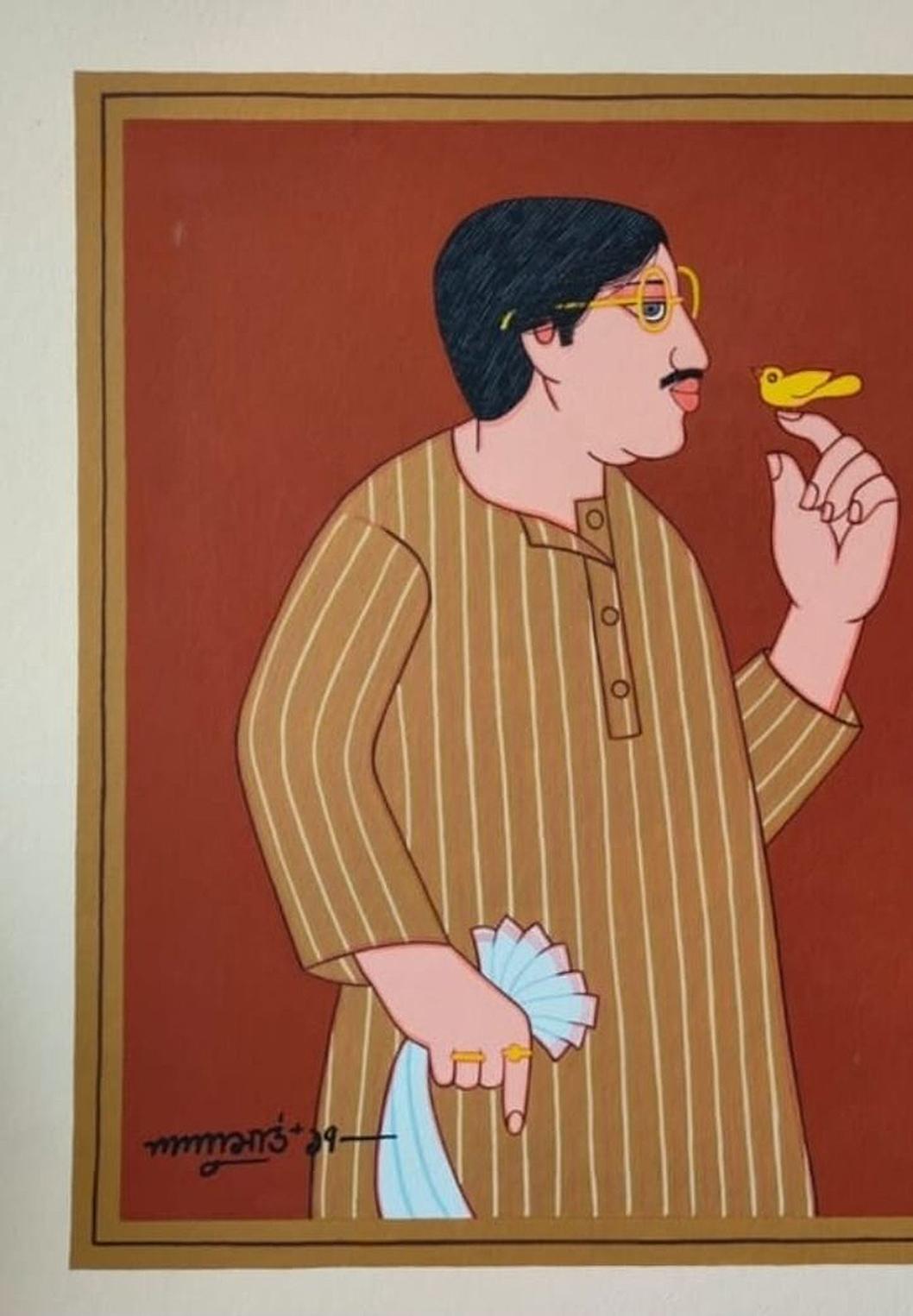 Bibi & Babu, Témpera sobre tabla, Figurativo por el artista Lalu Prasad Shaw 