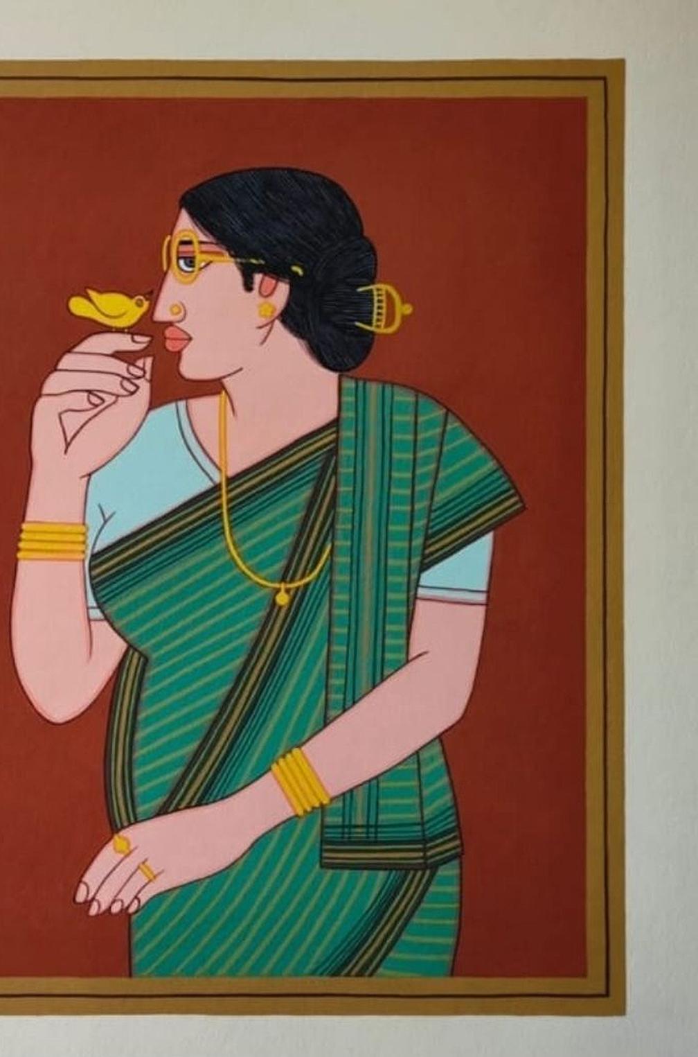 Bibi & Babu, Témpera sobre tabla, Figurativo por el artista Lalu Prasad Shaw 