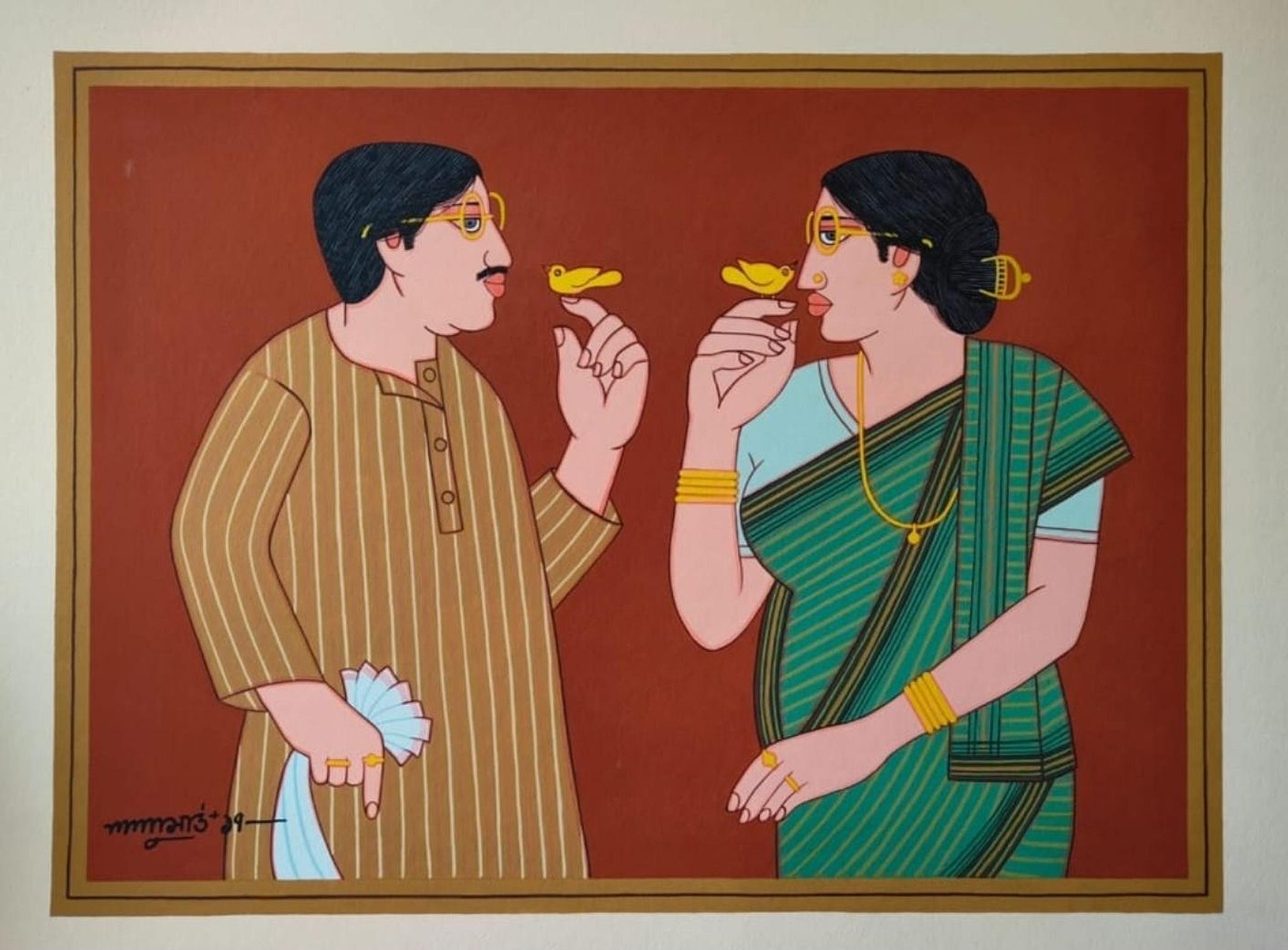 Lalu Prasad Shaw
Babu y Bibi
20 x 26 Pulgadas
Témpera sobre tabla, 2017
( Sin enmarcar y con entrega )

Estilo : Muy conocido por sus retratos muy estilizados de mujeres y parejas bengalíes, las obras de Lalu Prasad Shaw ponen el mayor énfasis en