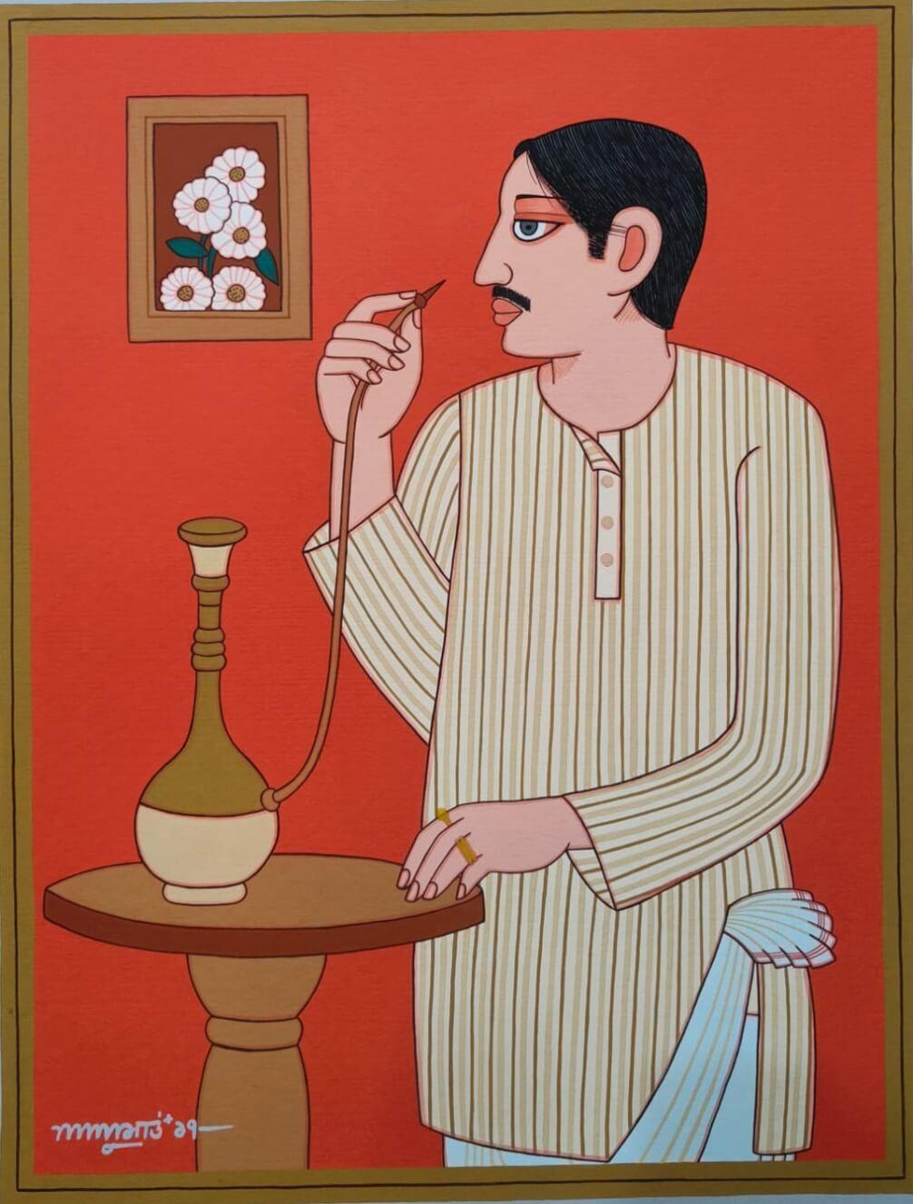 Bibi & Babu, Tempera su tavola, (Set di 2) Artista Lalu Prasad Shaw 