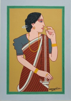 Bibi & Babu, Tempera on Board, (Set of 2 works) by Modern Indian Artist-In Stock
