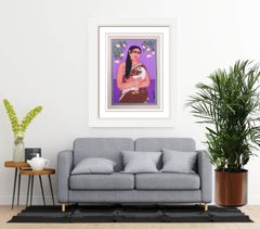 Bibi, Tempera su tavola, colori viola e arancione di Lalu Prasad Shaw "In magazzino".