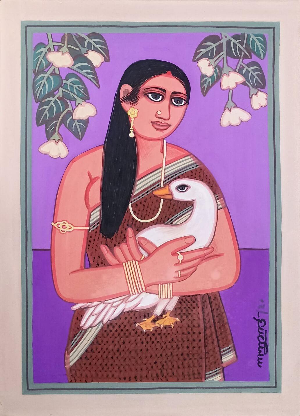 Lalu Prasad Shaw - Bibi - 15 x 22 inches
Tempera on Board, 2020
(Unframed & Delivered)

Style : Known widely for his highly stylized portraits of Bengali women and couples, Lalu Prasad Shaw’s works lay the most emphasis on his subject’s physical