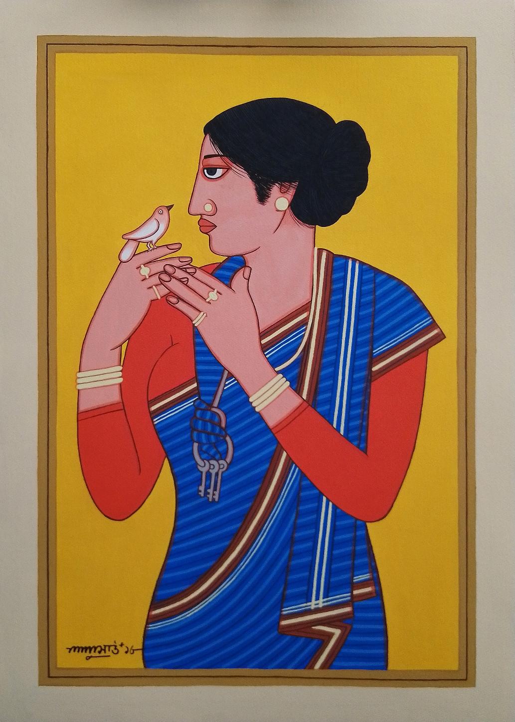 Lalu Prasad Shaw - Bibi - 20 x 28 inches
Tempera on Board, 2018
(Unframed & Delivered)

Style : Known widely for his highly stylized portraits of Bengali women and couples, Lalu Prasad Shaw’s works lay the most emphasis on his subject’s physical
