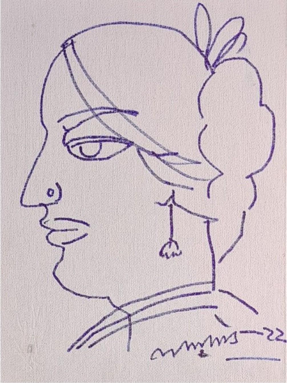 Lalu Prasad Shaw - Biwi  - 12 x 9 pouces
Encre sur toile, 2022
( Non encadré et livré )

Style : Connu pour ses portraits très stylisés de femmes et de couples bengalis, les œuvres de Lalu Prasad Shaw mettent l'accent sur les caractéristiques