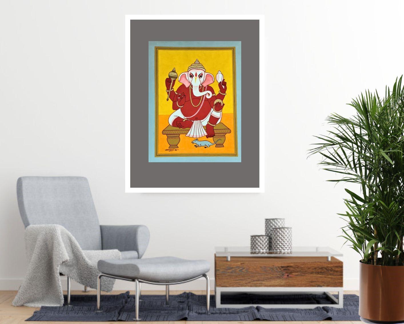 Ganesha, Tempera on Board by Lalu Prasad Shaw 
